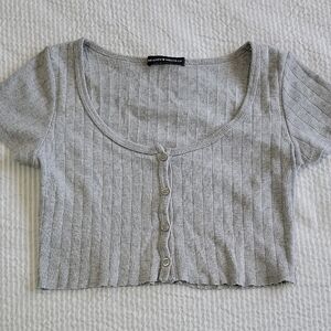 Brandy Melville Gray Buttoned Ribbed Crop Top O/S